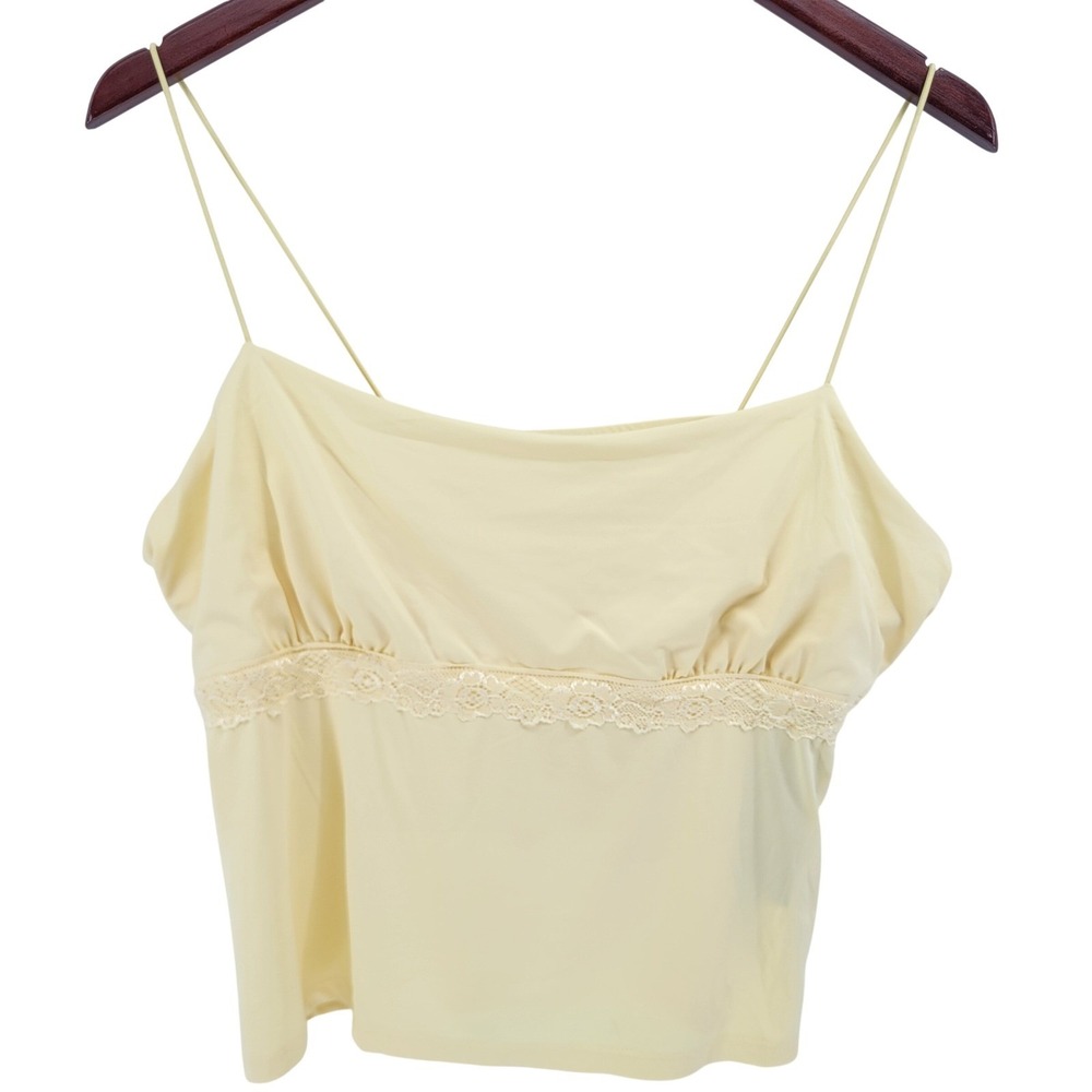 Wild Fable Women Lace Trim Cami Top Pale Yellow Spaghetti Strap Size L Y2K